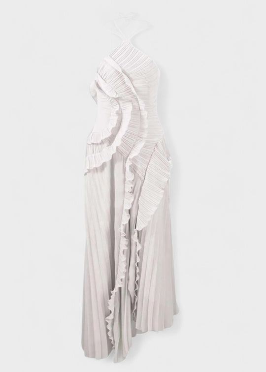 Elegantní šaty s halter výstřihem a kaskádovými volány - Vichy Signature