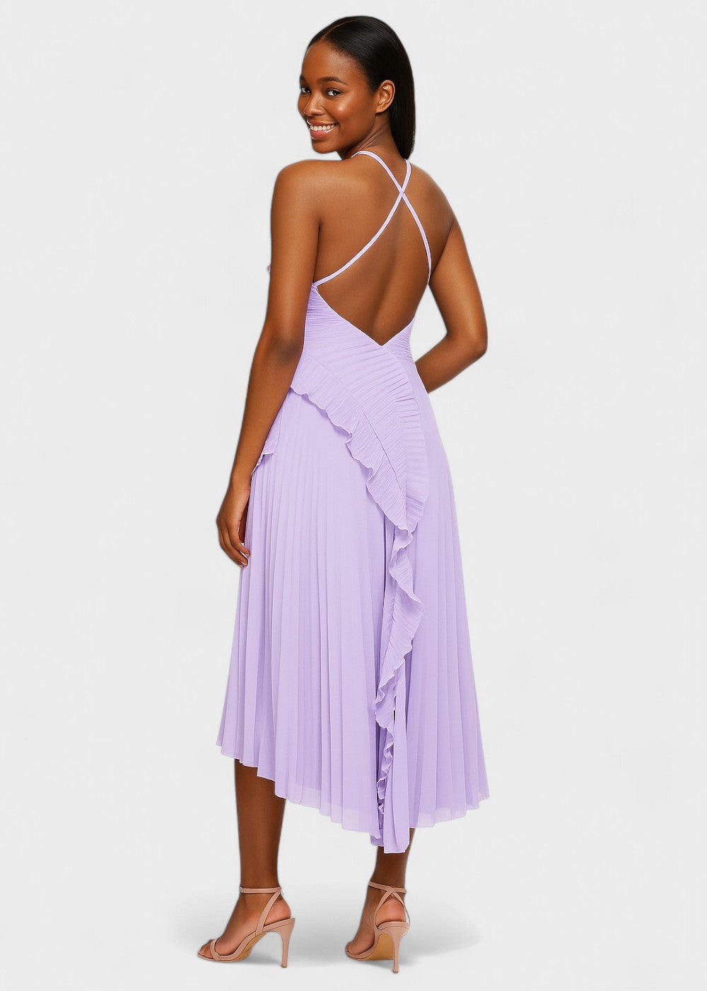 Elegantní šaty s halter výstřihem a kaskádovými volány - Vichy Signature