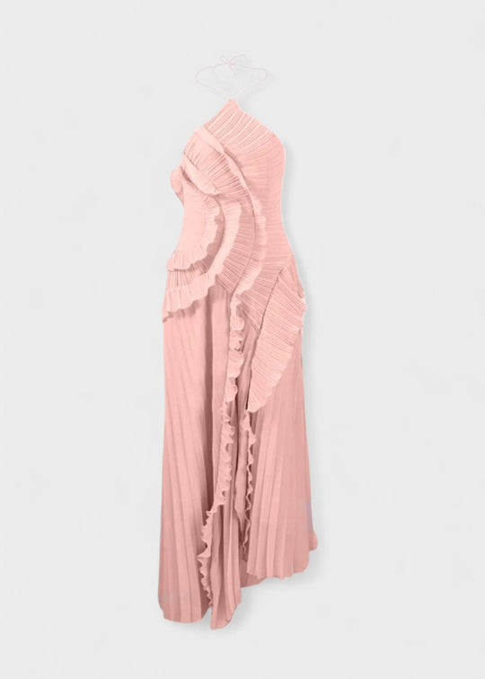 Elegantní šaty s halter výstřihem a kaskádovými volány - Vichy Signature